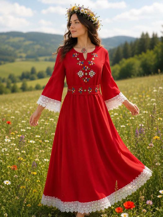 Рокля с бродирана шевица/бродрия