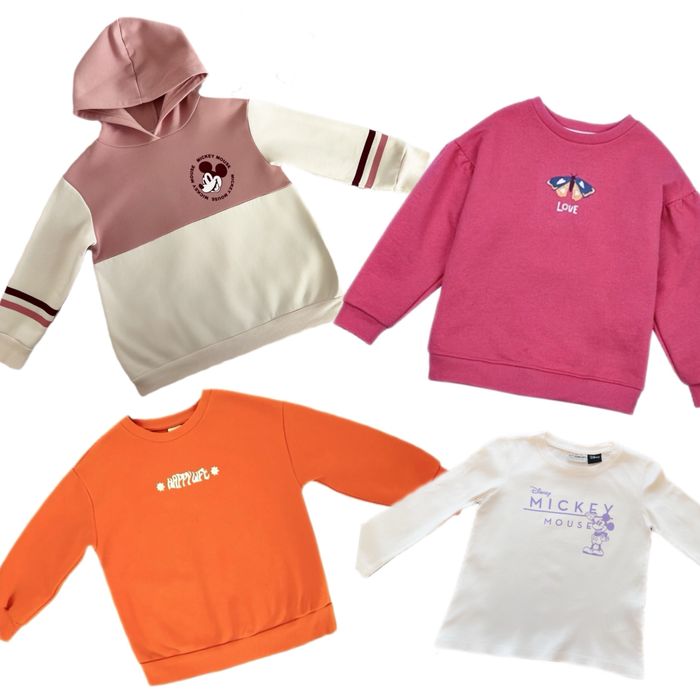 Яркий  оранжевый розовый бежевый Микки Маус свитшот для девочки