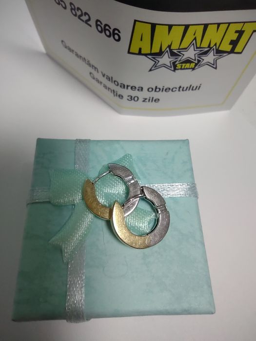 Cercei aur alb si galben 14k(efn)