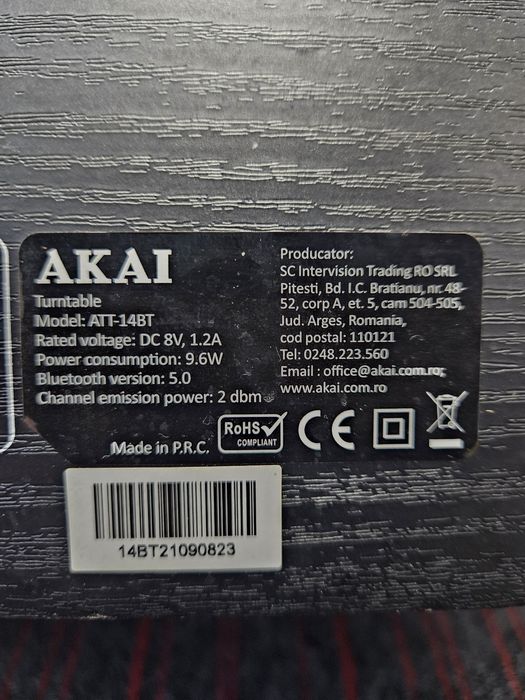 Pick-up Akai ATT-14BT, 10 W, Bluetooth, USB, Aux in, CD player, radio