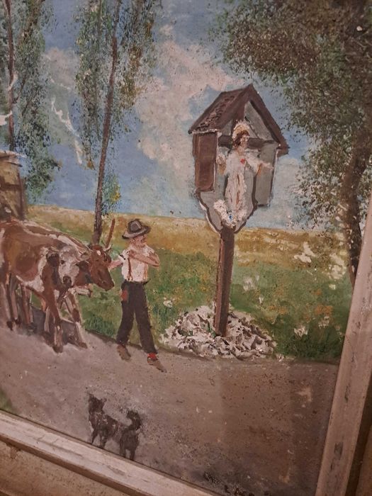 Tablou pictura pe lemn 57/44 cm semnat Lucien Metraux