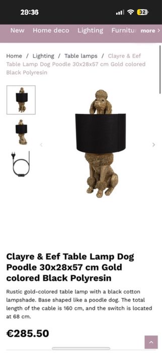Clayre & Eef Table Lamp Dog Poodle
