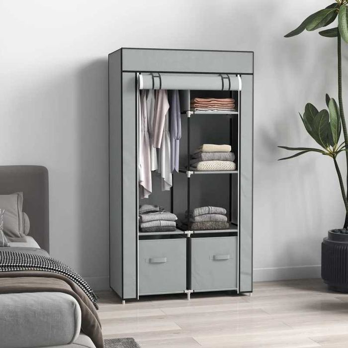 Гардероб HOMCOM с плат, 1 релса за дрехи, 2 чекмеджета 83x42,5x162,5см