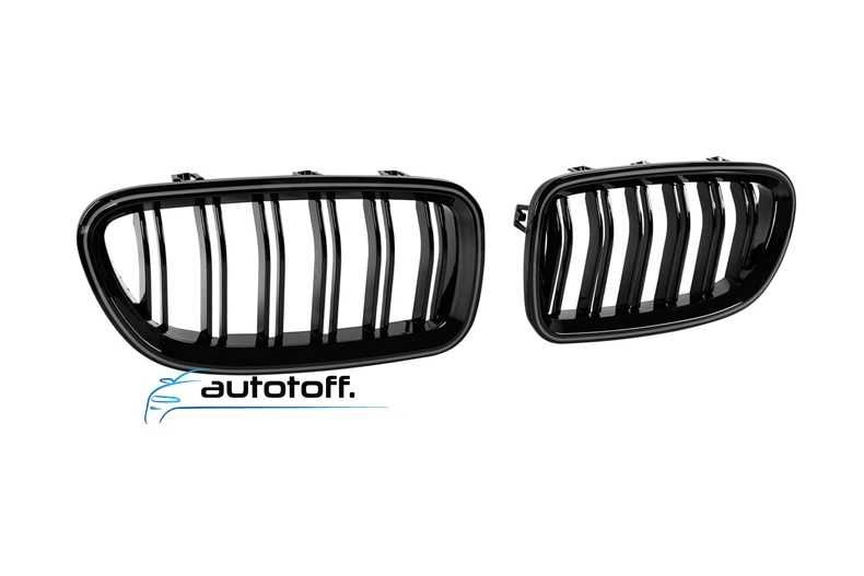 Grile duble ilumintate compatibile cu BMW Seria 5 F10 F11 (10-17) Negru lucios cu LED