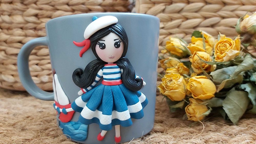 Cadou pentru sotie/iubita cana papusa marinarita handmade