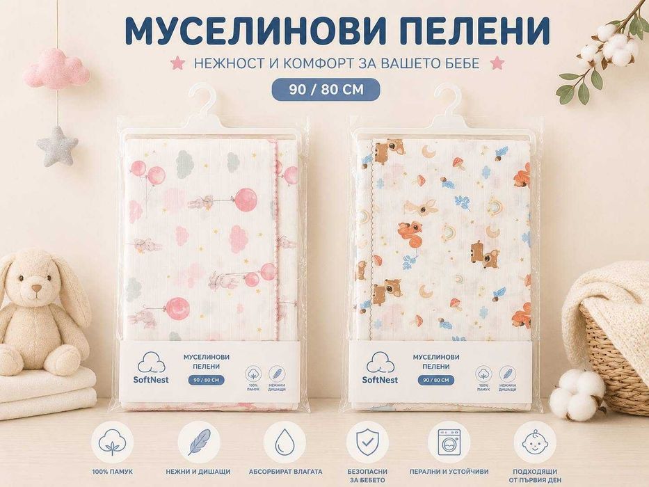 Муселинови пелени 80/90см