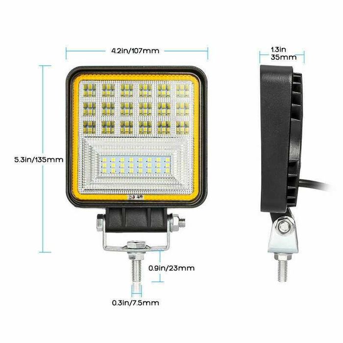 126W LED Диоден Фар Бяла Жълта Светлина Габарит Мъгла Лампа 12V 24V