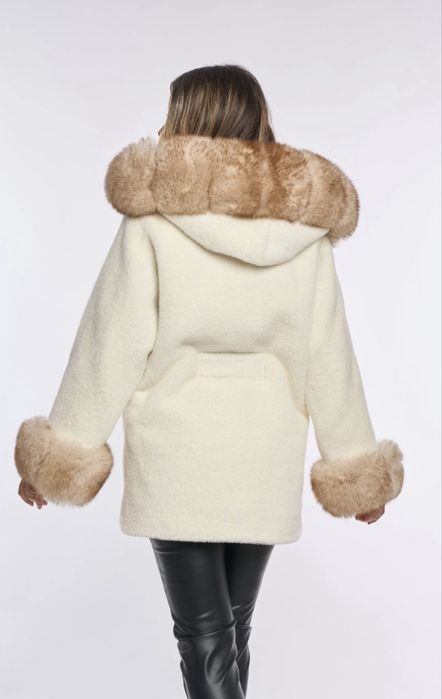 Palton din alcantara cu blană naturală adevărată de vulpe