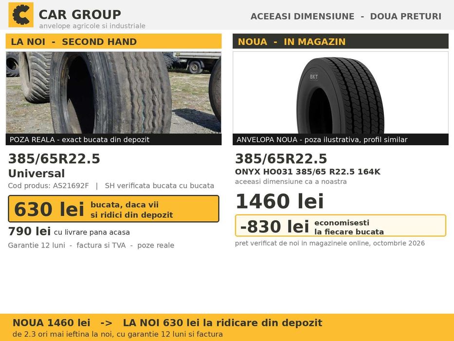 Cauciucuri Anvelope 385/65R22.5 385/65 R22.5 385 65 22.5 3856522.5 Universal Remorca Implement Flotatie SH Second Hand LIVRARE Garantie 1 An Stoc Real