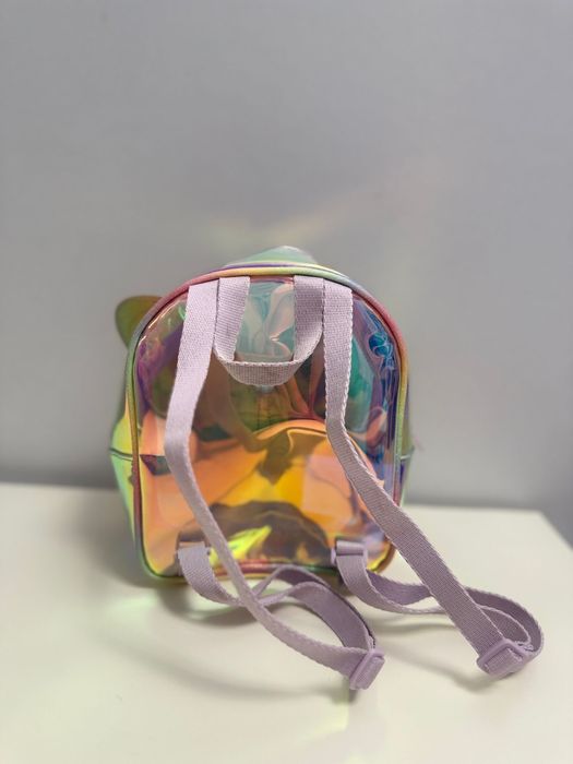 Set rucsac holografic cu fluture + pălărie roz cu paiete – fete