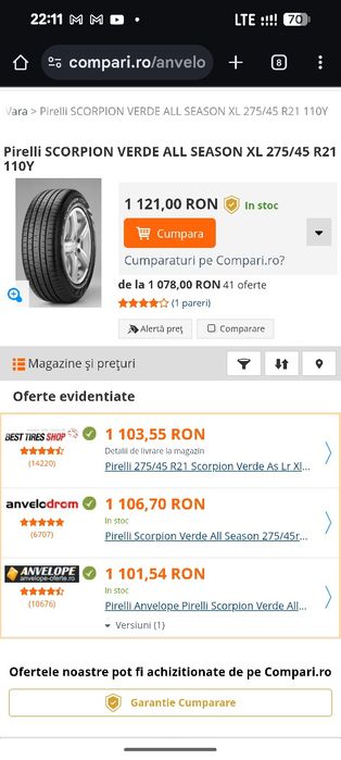 275/45/21 Pirelli All season6mm