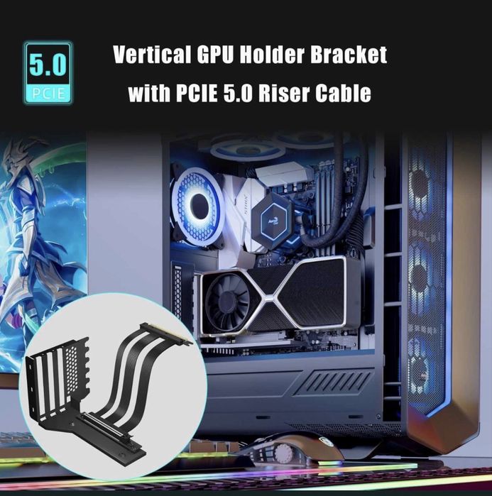 GLOTRENDS Suport Vertical GPU PCIe 5.0 x16 Riser 150mm 3 Slot RTX 5090 4090 RX 9070 Placa Video PC Gaming Resigilat Open Box