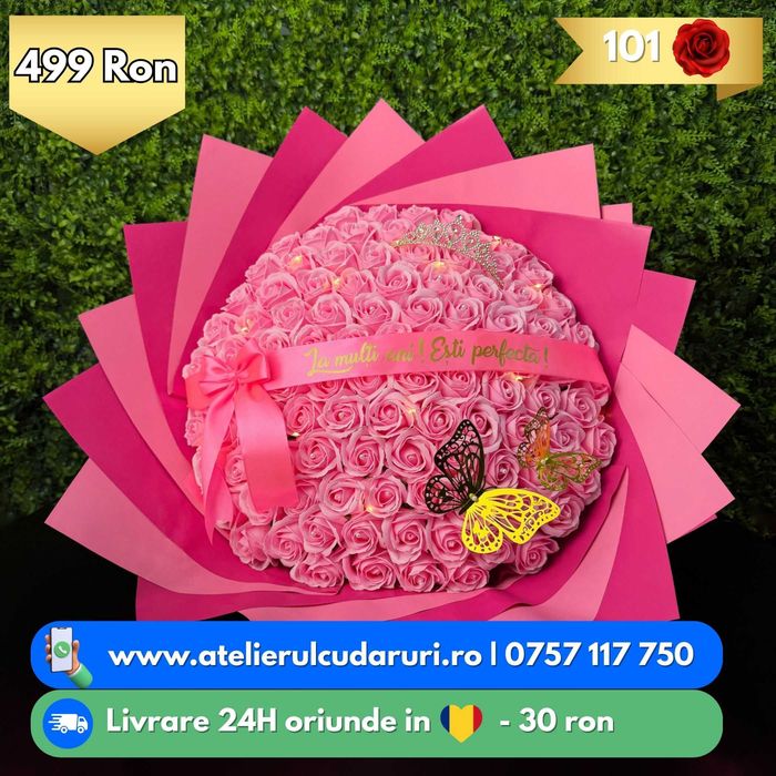 Buchete Trandafiri Sapun (Simple, Sclipici, Stitch, Angel)