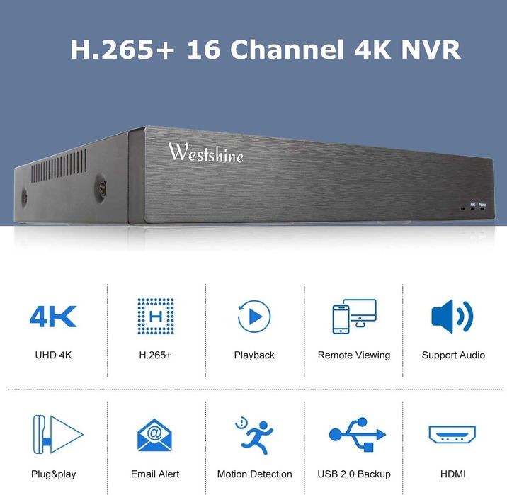 НОВ 16-канален видеорекордер 4K NVR - 4K/5MP WESTSHINE WS-N1216-4/k