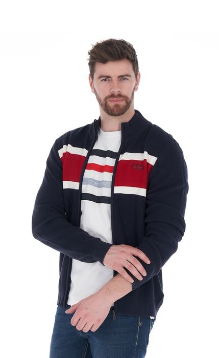 Lee Cooper - Cardigan/pulover cu fermoar si logo brodat, Bleumarin