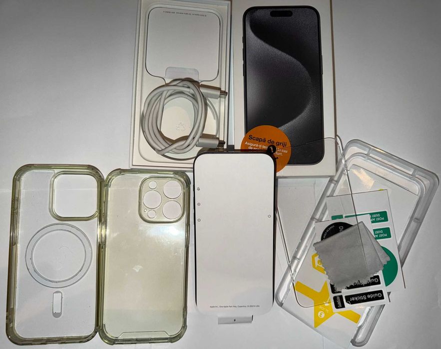 iPhone 15 Pro, 256GB, Titanium Black, NOU (inlocuit), garantie 08.2026