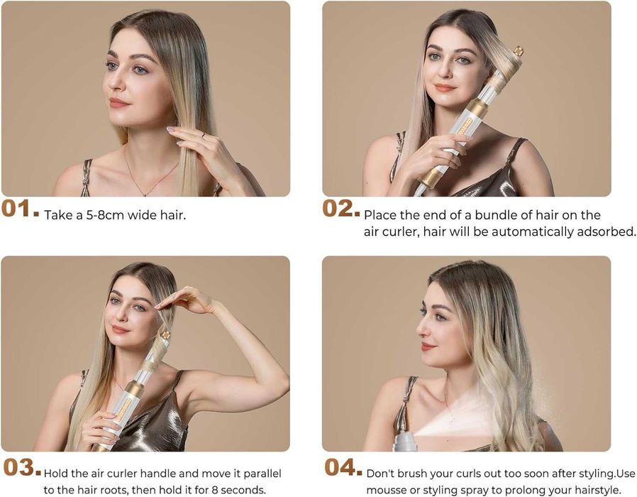 UKLISS 7-в-1 сешоар -сушене,изправяне, къдрене, обем, масажиране и др.