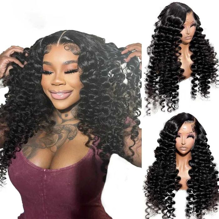 Черна къдрава перука с дантела 13*4*1