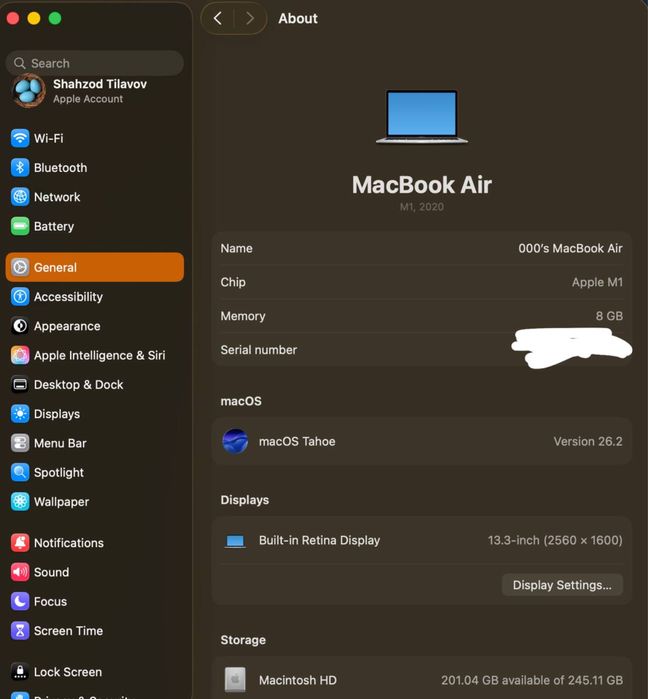 Macbook air M1 sotiladi