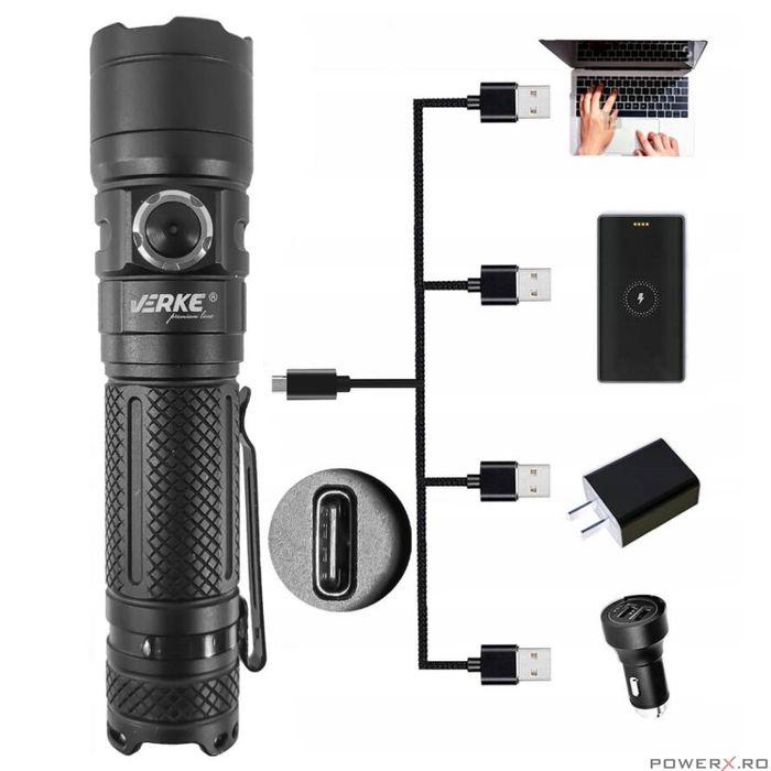 Lanterna din aluminiu, pentru iluminat, 1300 Lm, 4000 Mah, Verke