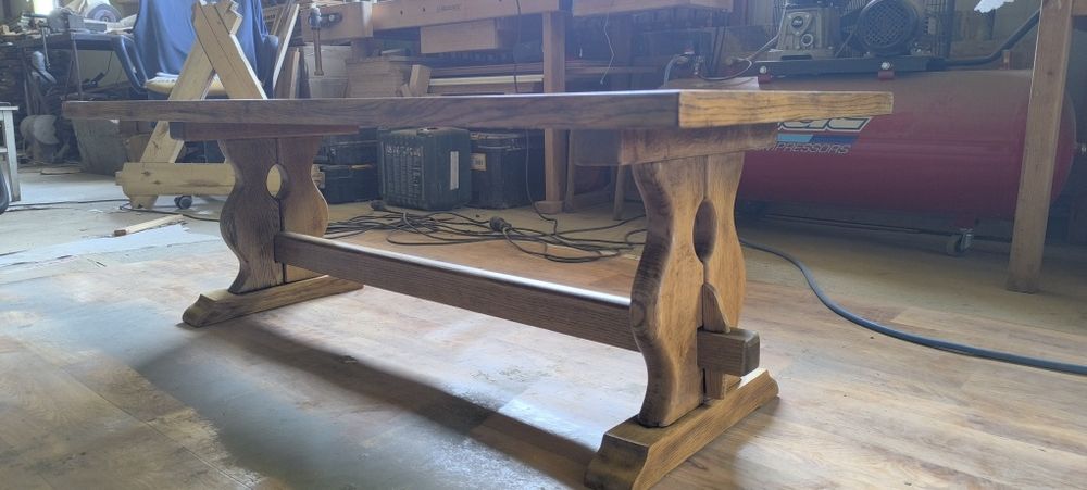 Măsuță cafea stejar masiv, design olandez anii '60  recondiționată 130x60x45cm