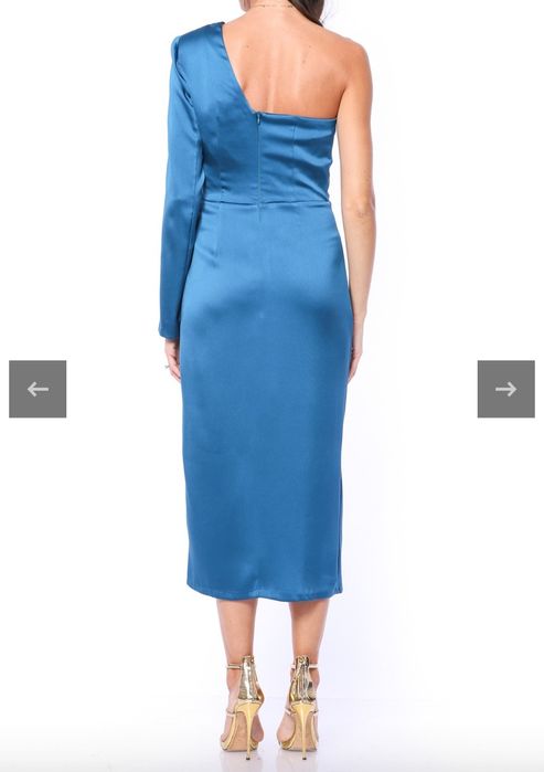 Rochie saten albastru petrol lungime midi