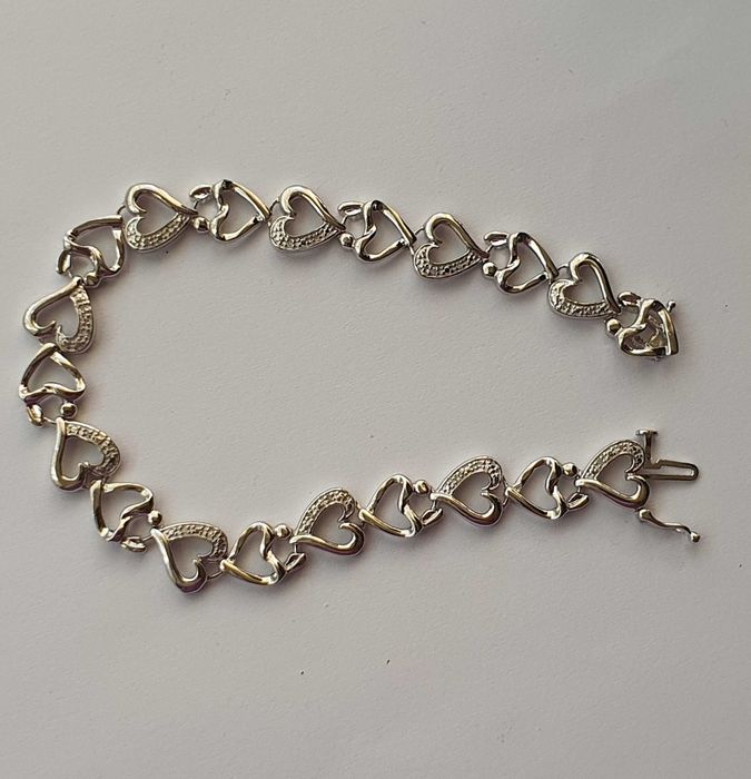 bratara argint 925, inimi cu 0.12ct diamante naturale