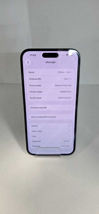 Iphone 14 Pro Max 128  (Ag8 Tudor1/B74578) – Garantie 2 Ani!