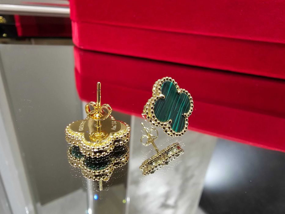 Van Cleef & Arpels VCA Gold Green Vintage Alhambra Clover Дамски Обеци
