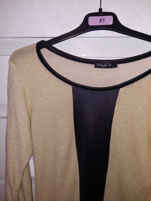 Bluza aurie cu piele, asimetrica - TRANSPORT GRATUIT