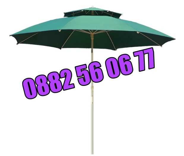 Плажен чадър с двоен покрив, ВЕТРОУСТОЙЧИВ, градински чадър с двоен покрив