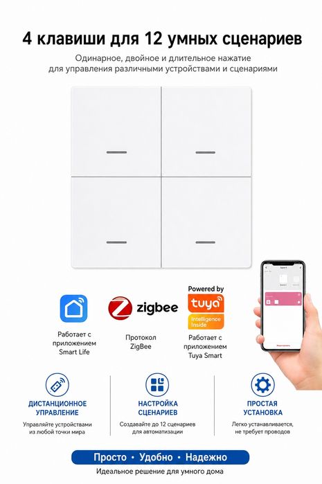 Беспроводной интеллектуальный выключатель сцен ZigBee