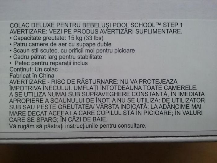 Colac Deluxe bebelusi, max 15kg, marca Intex, produs nou, sigilat