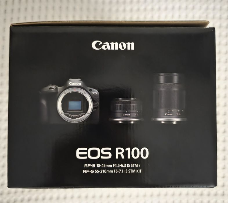 Canon EOS R100 + обектив Canon RF-S 18-45mm + обектив Canon RF-S 55-210mm f/5-7.1 IS STM + обектив Canon RF 50mm f/1.8 STM