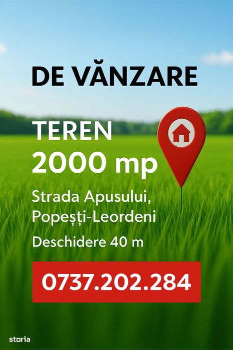 Teren intravilan 2.000 mp, ideal dezvoltare rezidentiala,Popesti