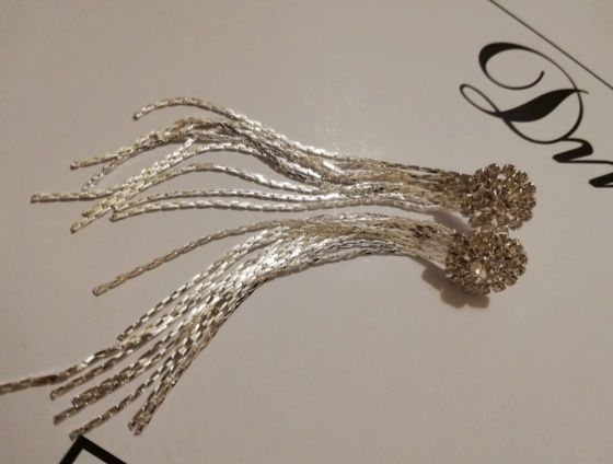 Нови дълги блестящи официални обеци обици сребърни