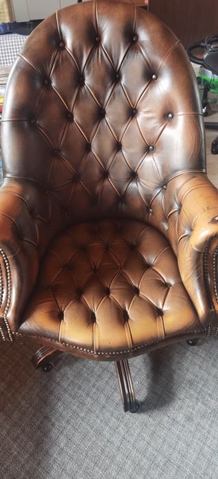 Retro Scaun de birou vintage din piele naturala sec XX