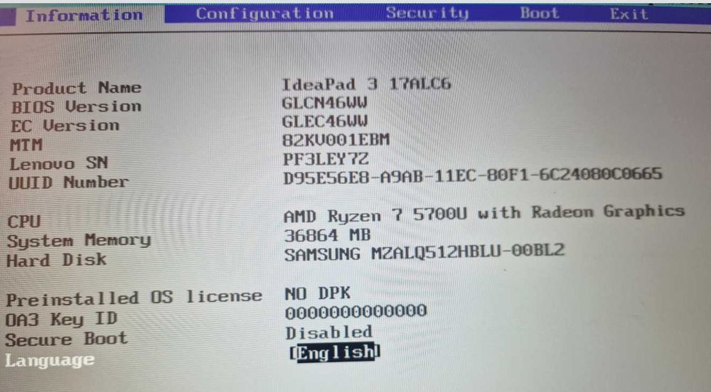 Лаптоп Lenovo IdeaPad 3 17ALC6, AMD Ryzen 7 5700U,32 GB RAM, 512GB M.2