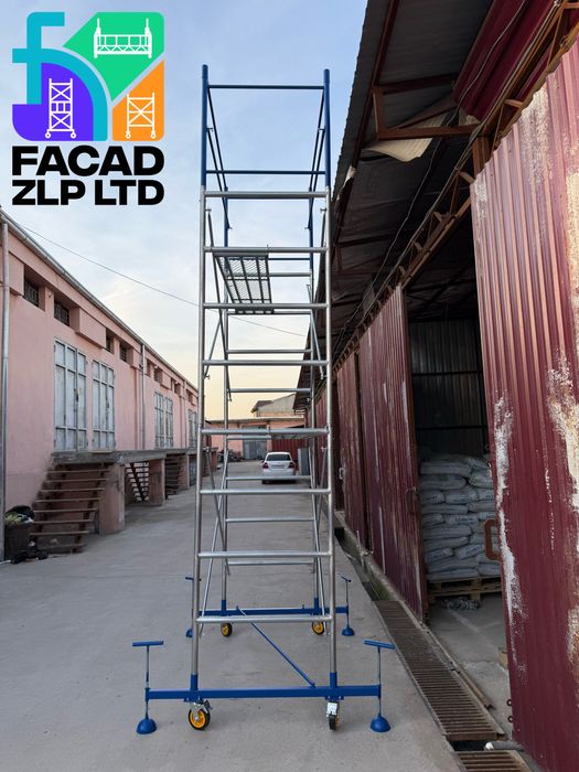 Леса строительные, с ограждением и колесами, из нержавеющей стали