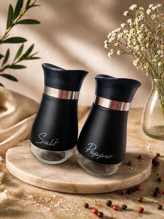 Set solnițe Salt & Pepper, inox, noi, cu eticheta, negru
