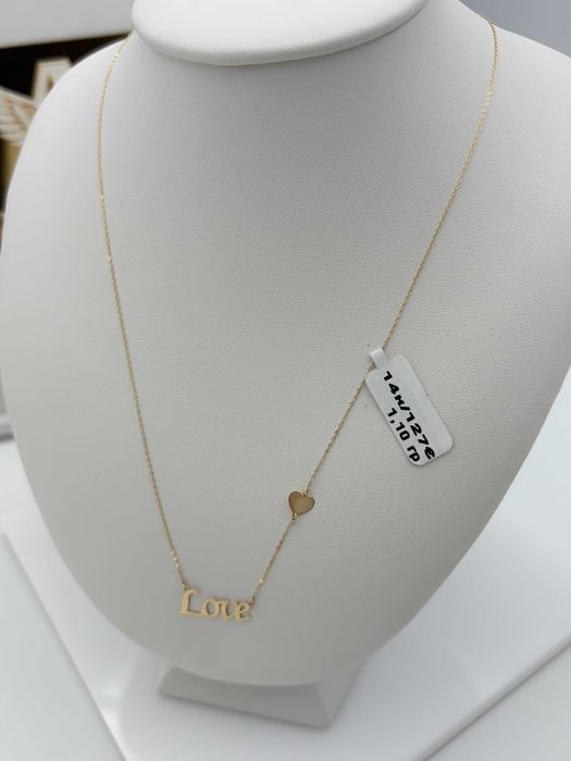 Колие „Love" със сърце 14К злато