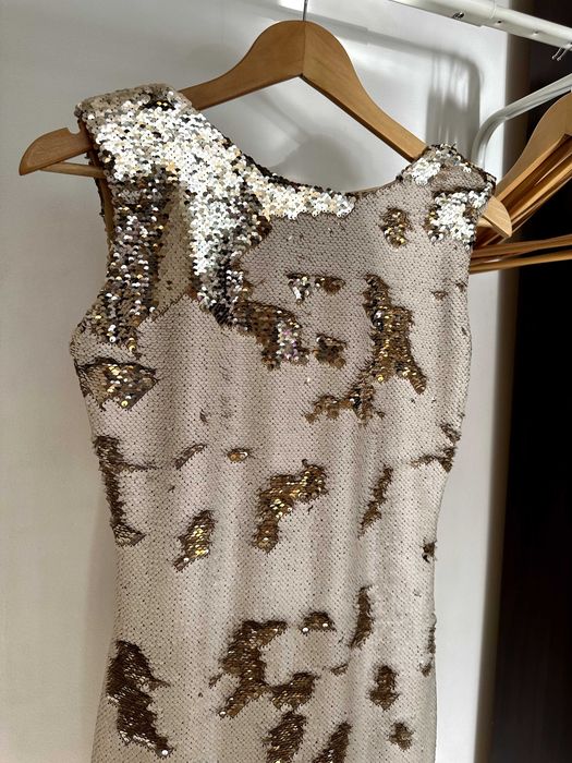 Rochie Ocazie Paiete Alb / Auriu