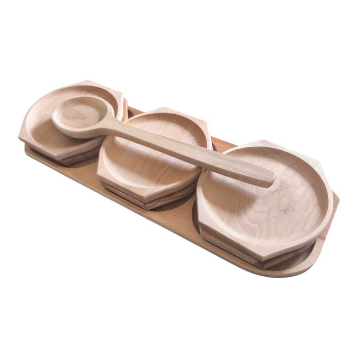 Set forma rotunda din lemn pentru servire – 8 piese cu lingura pentru gulas, , Artker,
