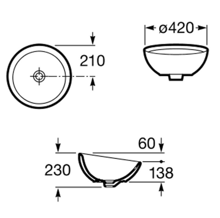 ROCA дизайнерска купа за баня Bol 42 – над плот / керамика / над плот