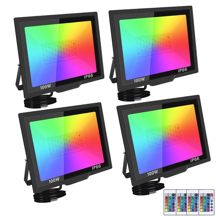 Pachet de 4 Proiector LED RGB de 100W Dimmabil 16 Schimbări de Culoare și  Telecomandă