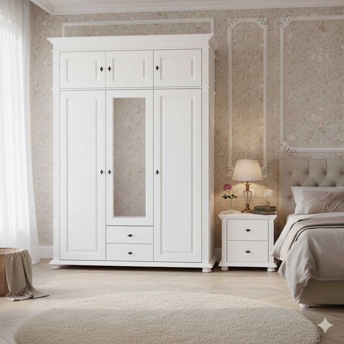 Dulap lemn masiv cu oglinda Mona, suprainaltat, 3 + 3 usi + 2 sertare