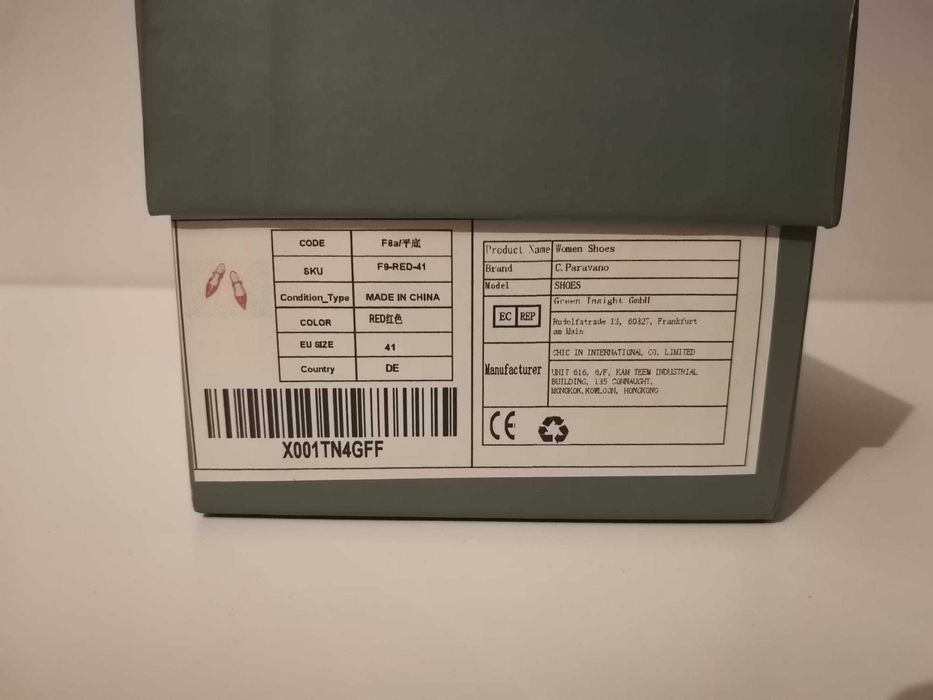 Pantofi dama C. Paravano rosii, marimea 41, noi, piele ecologica