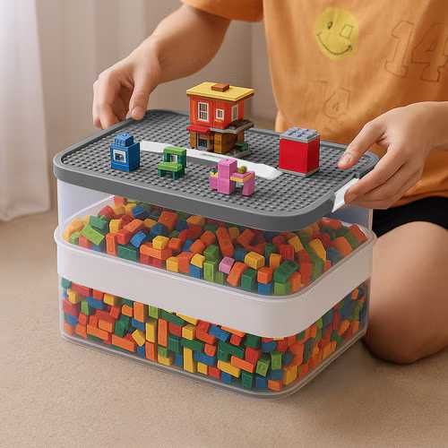 Cutie organizatoare pentru cuburi Lego si jucarii modular 3 nivele