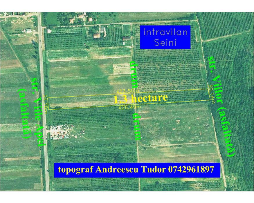 1.3 hectare teren intravilan Seini de vanzare, toate utilitățile, asfalt la ambele capete, construibil, acces triplu