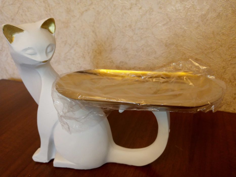 Новая подарочная статуэтка Кошка с подносом для мелких предметов